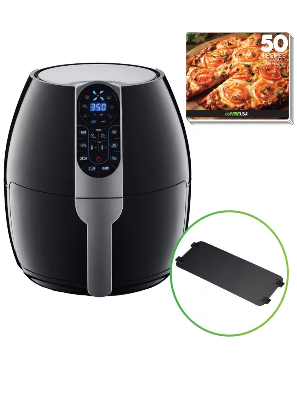 GoWISE USA 5QT Digital Air Fryer | 8 Presets + Recipe Book | Black - NEW